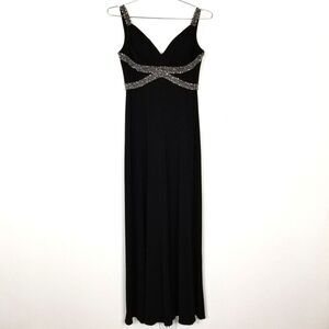 Cachet Women Embellished Evening Maxi Dress Sz 6 Black Empire Waist Y2K Prom‎